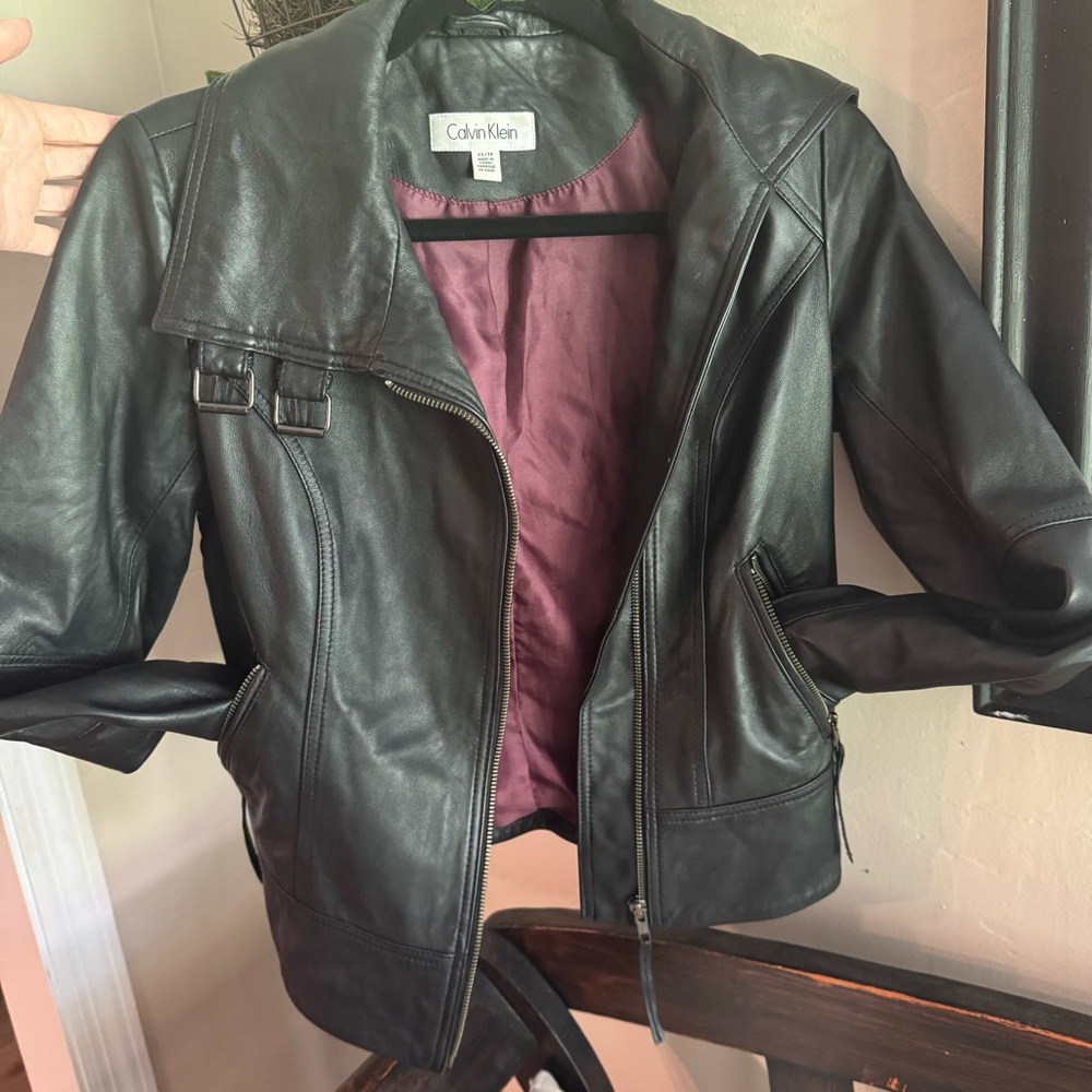 Calvin Klein Genuine Leather Motorcycle Jacket black